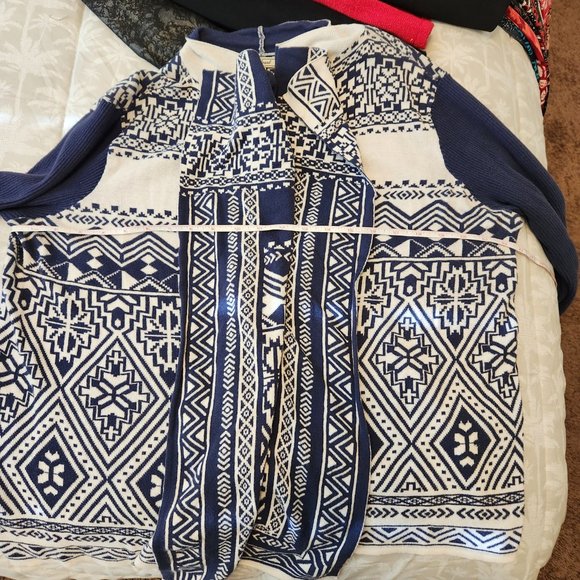 Lucky Brand Open Front Waterfall Sweater Blue/Beige - Picture 7 of 11